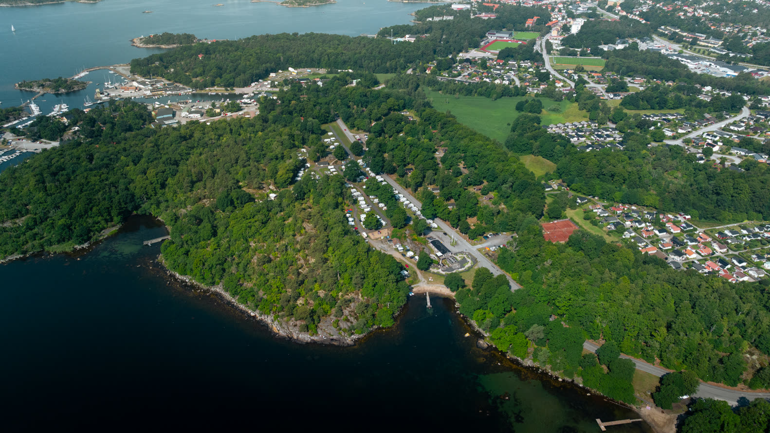 Aerial drone photo of My Camping coastal campsite from above