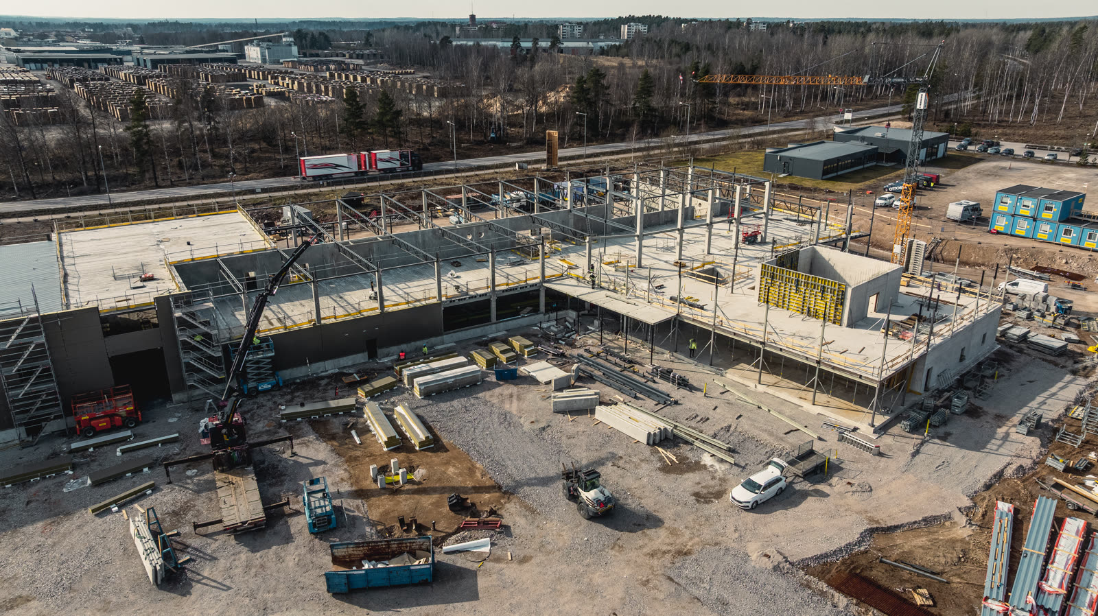Drone view of Hansa Bygg construction site in Kalmar from above