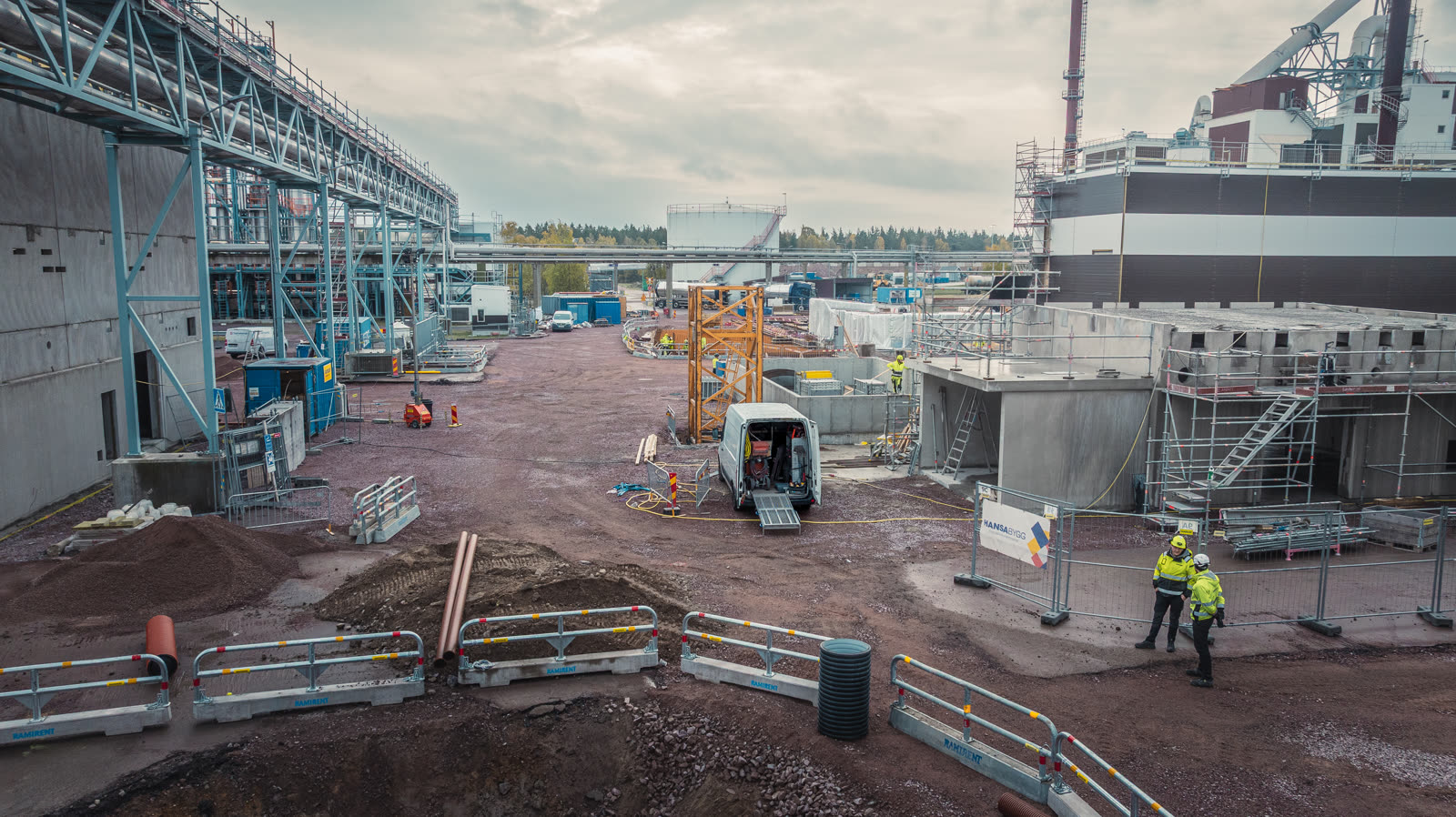 Aerial drone view of Hansa Bygg building site in Kalmar