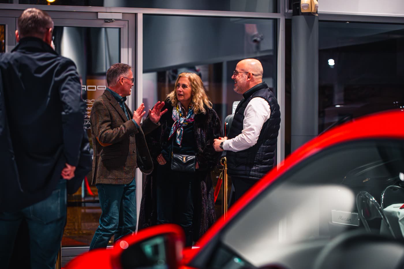 Plated main course with sliced beef, polenta and carrots at Porsche Center Kalmar dinner