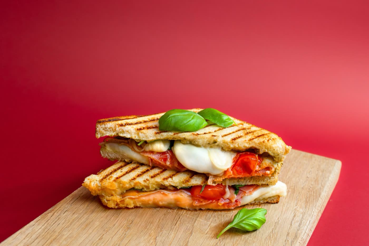 Grilled caprese panini with mozzarella, tomato and basil for the Togo café menu in Kalmar